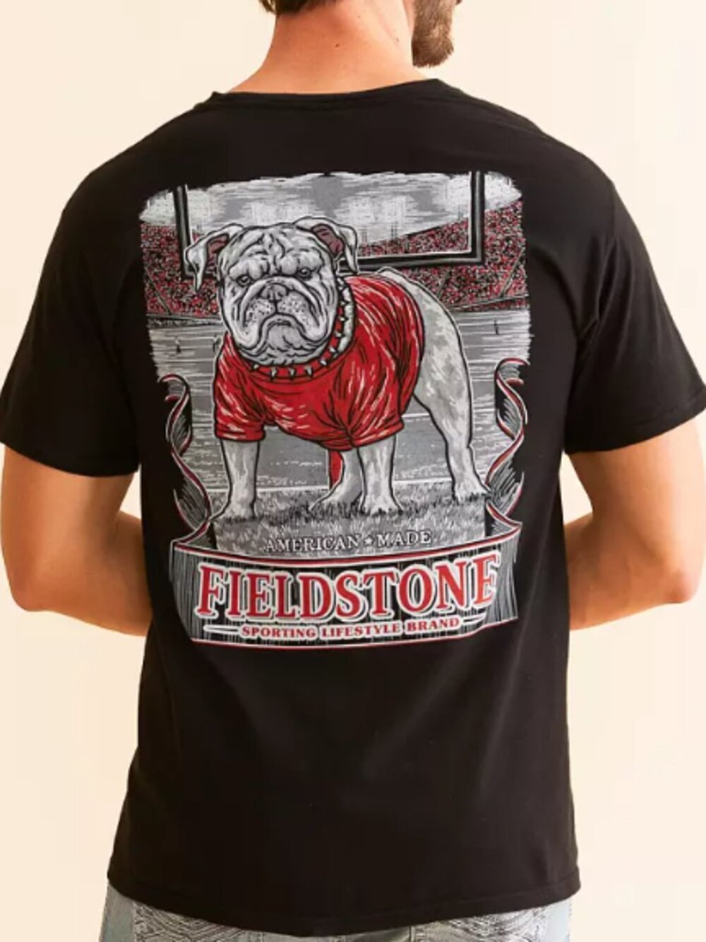 Fieldstone Men’s Short Sleeve Bulldog Graphic Tee - Black/Red UGA University GA